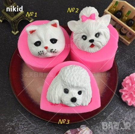 3d глава куче коте силиконов молд форма калъп фондан гипс шоколад сапун декор, снимка 1