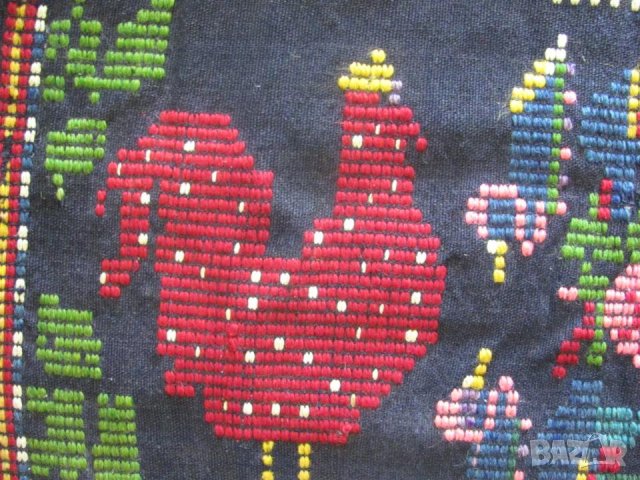 19 век Фолк Арт Ръчно Тъкана и Бродирана Вълнена Възглавница, снимка 6 - Антикварни и старинни предмети - 35196536
