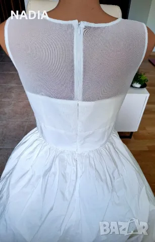 Бяла рокля от тафта миди, снимка 4 - Рокли - 50333429