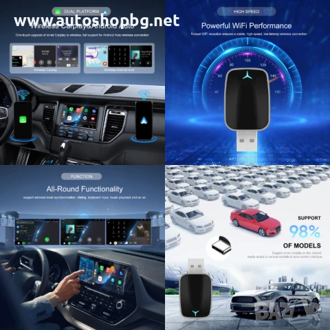 Car AI Box 2 в 1 Dongle USB безжичен Carplay / Android Auto адаптер, снимка 3 - Аксесоари и консумативи - 51004407