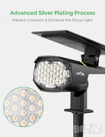 Мощни соларни лампи - комплект от 2 бр LITOM 30 LED, снимка 3 - Соларни лампи - 38413073