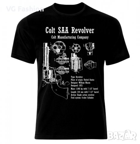 Тениска Colt SAA Revolver Bluprint Patent Pistol Le Pistolet, снимка 1 - Тениски - 28311364