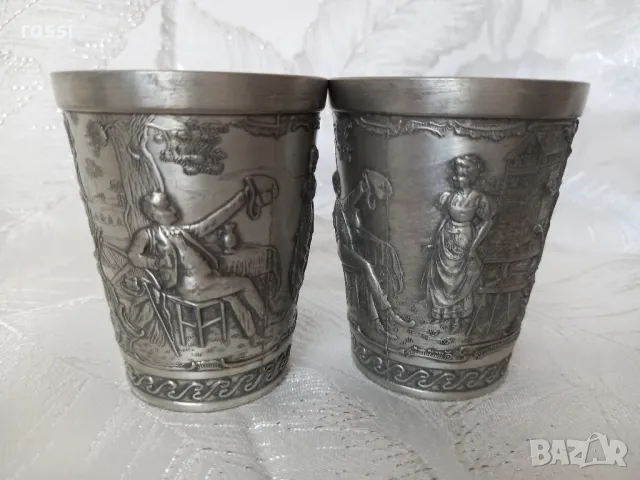 Vintage. Не използвани. Две немски чаши от калай. Серия Lindenwirthin. чаша