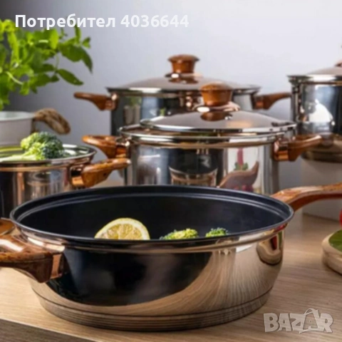 Комплект съдове за готвене от 12 части – Неръждаема стомана, равномерно нагряване и лесна поддръжка, снимка 6 - Съдове за готвене - 53289464