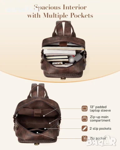 Missnine Модна дамска раница-чанти от изкуствена кожа, трансформираща се винтидж чанта за пътуване, снимка 5 - Чанти - 51379679