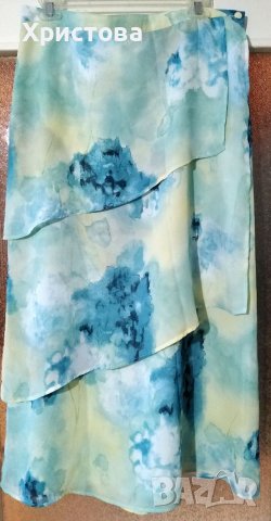 Дълга елегантна пола в синьо, жълто и бяло, L/XL