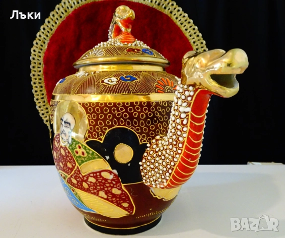 Кана японски порцелан Satsuma,Дракон,злато,1.5 литра. , снимка 10 - Антикварни и старинни предмети - 51636022