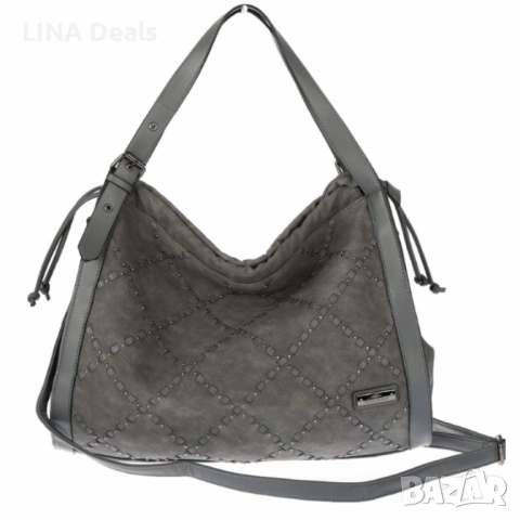 👜 Велурена дамска чанта с декоративни ленти и метални капси, снимка 4 - Чанти - 52496255