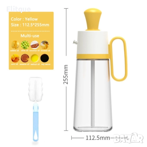 Бутилка с капкомер за олио, оцет и сосове заедно със 630 мл диспенсър за зехтин със силиконова четка, снимка 7 - Форми - 52897748