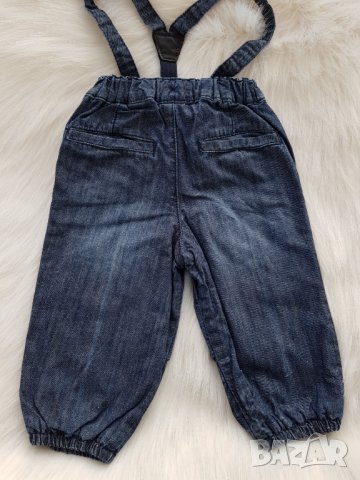 Ватирани дънки с тиранти H&M 6-9 месеца, снимка 4 - Бебешки дънки - 27565370