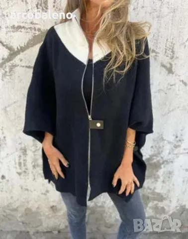 Есенно-зимно дамско свободно яке с яка и цип, 9цвята , снимка 4 - Якета - 48242658