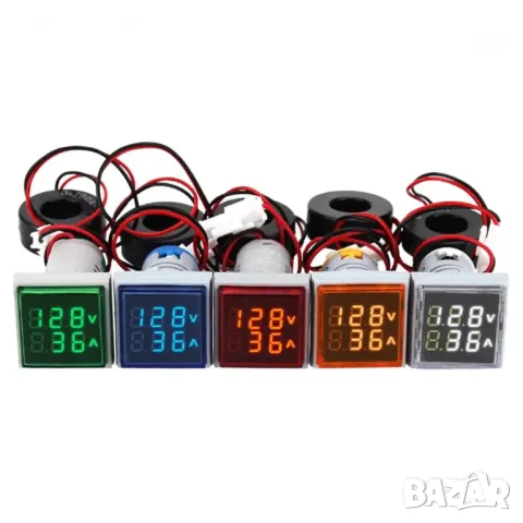 Цифров волт/амп метър AC 60-500V 0-100A квадратен / зелен, снимка 1