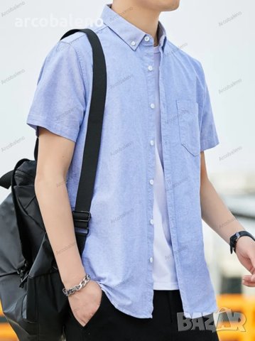 Ежедневна мъжка оксфордска риза с къси ръкави, младежка мода, 4цвята - 023, снимка 3 - Ризи - 40848349