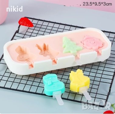 4 Коледни ескимо елха снежен  камбана дядо Коледа пластмасова форма Popsicle Попсикълс молд калъп , снимка 2 - Форми - 42991227