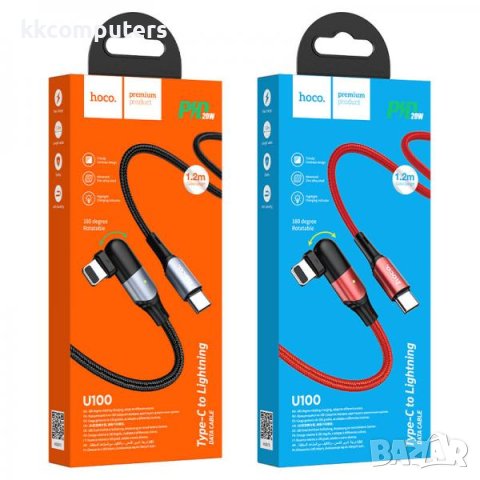 Hoco плетен Lightning(iPhone) USB Кабел 2.4A 1.2m U100 / Червен / Баркод : 2401943, снимка 2 - USB кабели - 40405523