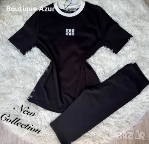 дамски памучен комплект тениска miu miu и къс рипсен клин 