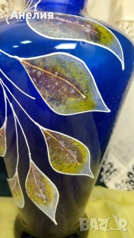Вази от стъкло ръчно украсени кобалт цвят , снимка 4 - Декорация за дома - 53115431