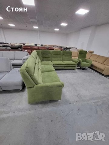 Зелен ъглов диван от плат с ел.релакс и фотьойл "PP - PF20073", снимка 3 - Дивани и мека мебел - 39965022