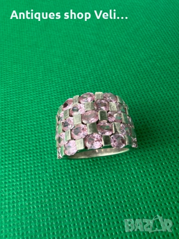 Сребърен пръсрен с розови скъпоценни камъни №7524 