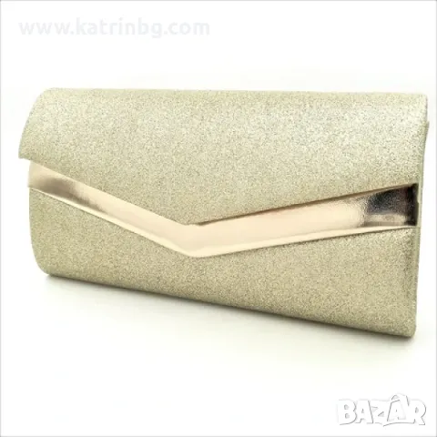 Дамска официална чанта-Златист клъч тип плик с фин брокат, снимка 2 - Чанти - 48908020