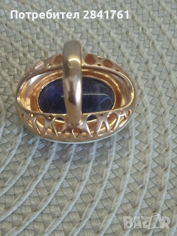 Сребърен пръстен с лилав камък, емайл и позлата, снимка 7 - Пръстени - 44042932