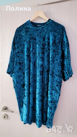 Синя кадифена рокля тениска Asos, снимка 5 - Рокли - 43182811