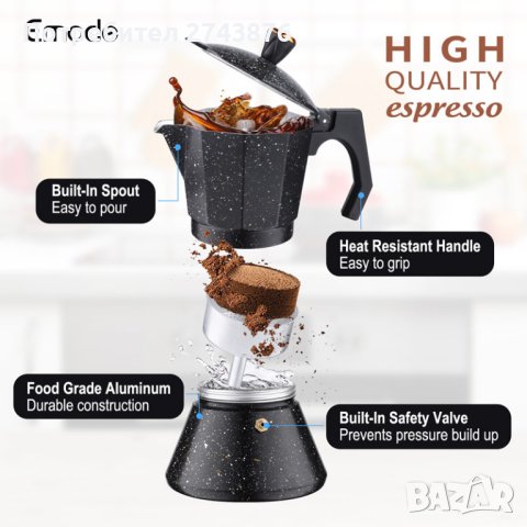 КАФЕВАРКА ЗА КОТЛОН ЗА 4-6 КАФЕТА MOKA COFFEE-ЧЕРНА, снимка 2 - Съдове за готвене - 39579412
