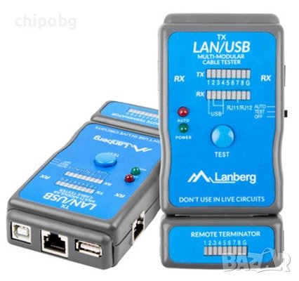 Инструмент, Lanberg cable tester for wiring terminated with RJ-45, RJ-11, USB, снимка 1
