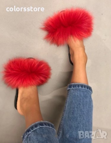 Равни чехли - червен ЕСТЕСТВЕН пух - 1515