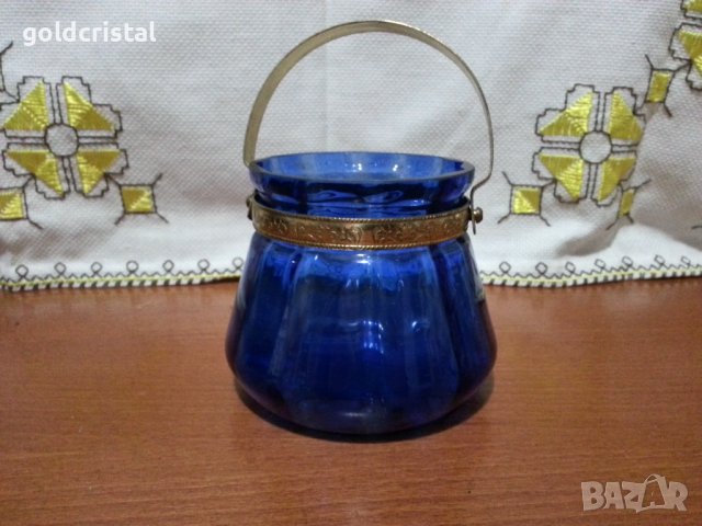 стара стъклена ледарка цветно кобалтово стъкло 