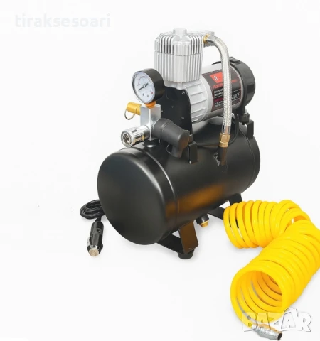 Преносим компресор за гуми с маркуч – 12V, 150 PSI, 60L/min, 3L резервоар