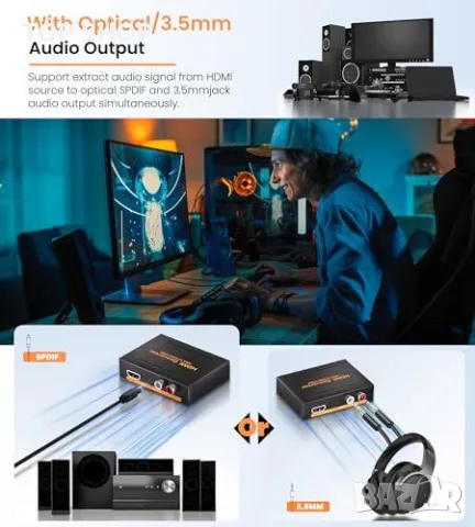 Нов HDMI към HDMI аудио адаптер, 4K резолюция, 5.1CH опции, снимка 5 - Друга електроника - 49457972