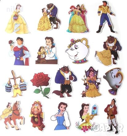 18 бр Красавицата и звяра самозалепващи лепенки стикери за украса декор картонена торта и др парти