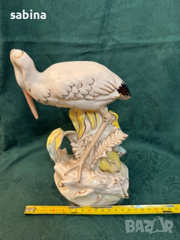 Статуетка „Щъркел с жаба“/“Чапла с жаба“, Дулевский фарфоровый завод (Дулево), СССР, 1967 г. , снимка 5 - Статуетки - 52979634