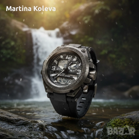 Спортен аналогово-дигитален мъжки часовник с подсветка, аларма и водоустойчив корпус, снимка 3 - Мъжки - 52655230