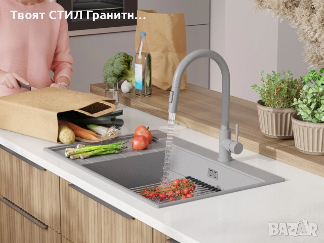 Сива гранитна кухненска мивка Сидни 780-60 Ergo Multilevel 780х500