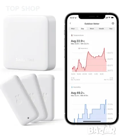 SwitchBot WiFi термометър Хигрометър 3 броя комплект с Hub Mini, IP65,работи с Alexa, снимка 1 - Други - 48930211