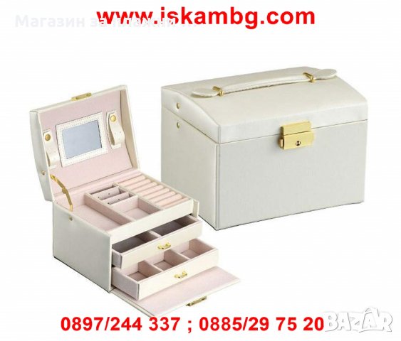 Кутия-куфар за бижута, 3 отделения, огледало, снимка 4 - Други - 28527357