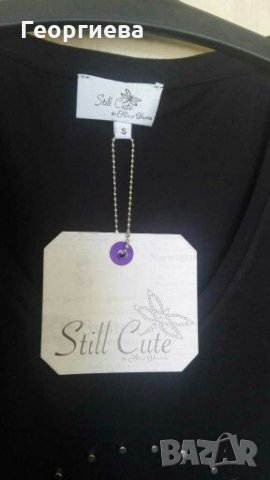 Черна тениска с метална украса 🍀 S,M🍀 арт.401, снимка 4 - Тениски - 28173036