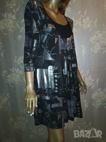 Wearhouse XL-Официална  еластична туника/рокля/ в черно с абстрактни сребристи фигури 