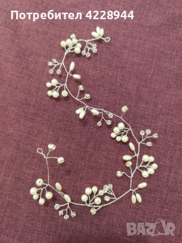 Сватбен булчински бален аксесоар за коса 2 размера, сребърен с перли, снимка 5 - Аксесоари за коса - 50778202