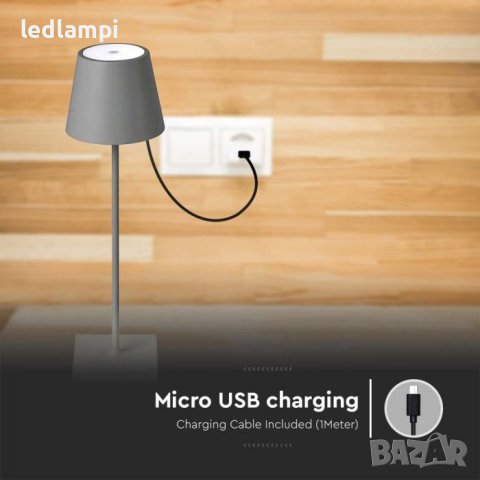 Настолна LED Лампа 3W Димиране Сива Презареждане Топло Бяла Светлина, снимка 5 - Настолни лампи - 43759846