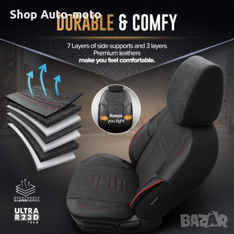 К-т Луксозна Тапицерия Automat-OTOM, Текстил с еко кожа, THRONE Design, Черна с червен шев, снимка 8 - Аксесоари и консумативи - 52795706