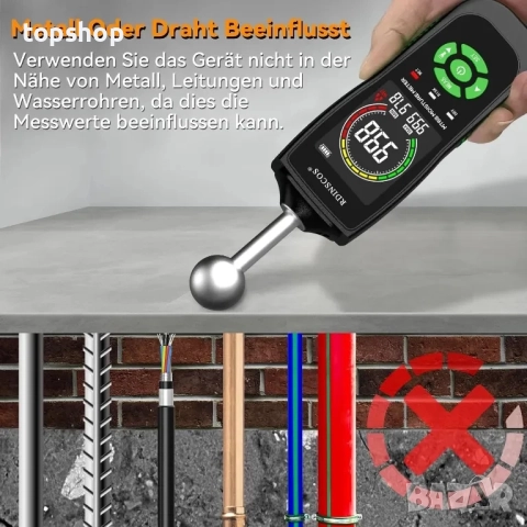 НОВ влагомер за стена RDINSCOS, зидария, дърво, замазка, бетон, мазилка с топка, снимка 7 - Гедорета - 51615193