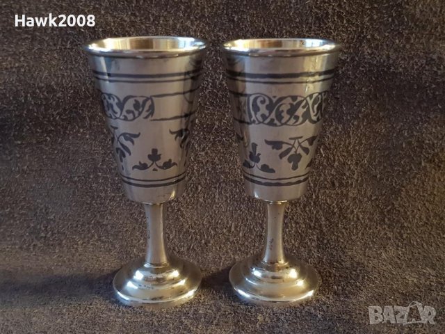 Сребърни сребро с позлата и ниело чифт руски перфектни чашки чаша