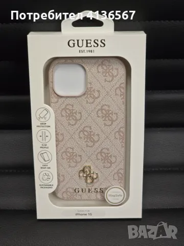 Защитен калъф Guess с метално лого PU, за iPhone15, розов