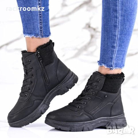 Дамски боти с вата с връзки и цип в черен и в червен цвят модел: B3111