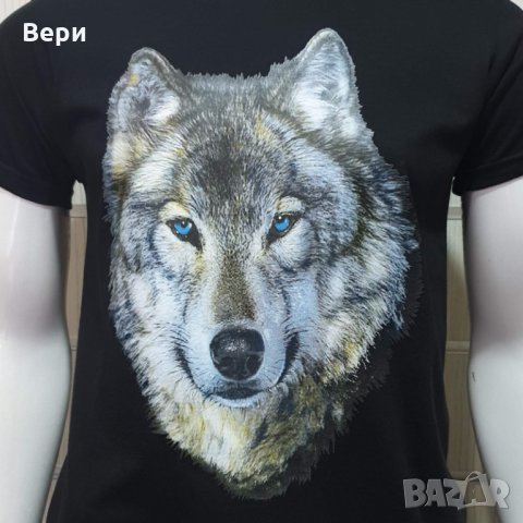 Нова мъжка тениска с трансферен печат Вълк със сини очи, Серия вълци, снимка 5 - Тениски - 27554751