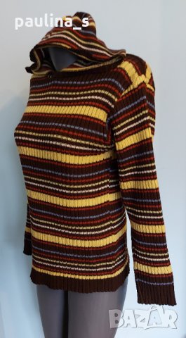 Пъстър пуловер с качулка / голям размер , снимка 1 - Блузи с дълъг ръкав и пуловери - 35541006