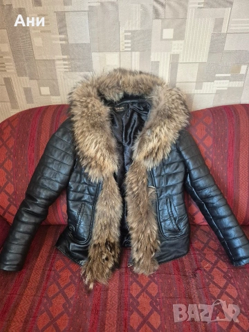 Дамско яке естествена кожа яка и качулка лисица размер L